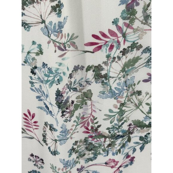 Vince Camuto Large Short Sleeve Pleat Neck Breezy Dandelions Blouse Ivory Flowy - Picture 12 of 13